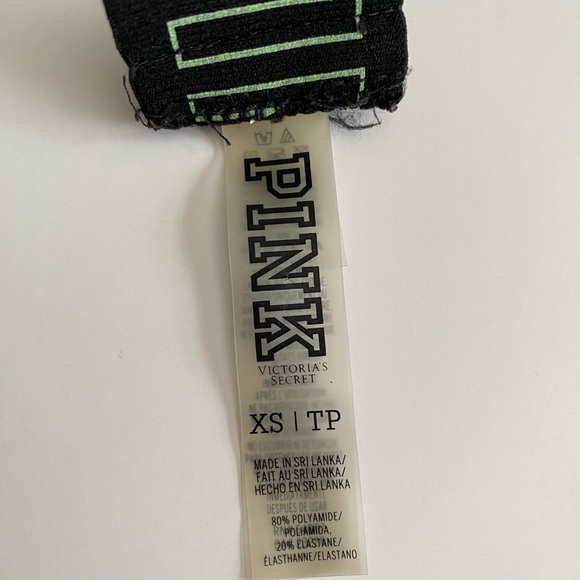 Victoria Secret PINK Swim Bikini Top XS Teal Yellow Banded Logo Triangle Halter - Picture 6 of 10